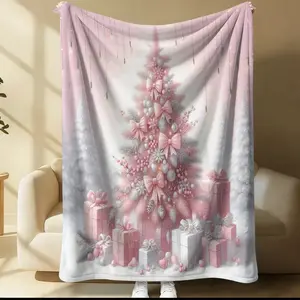 Pink Christmas Tree Pattern Printed Blanket – a soft, comfortable and warm home decor blanket, ideal for afternoon naps and the perfect gift for family and friends.