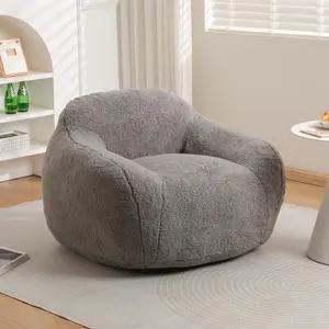 Giant Bean Bag Chair with Arms Plush Faux Fur Memory Foam Filled Lounger Spacious Design for Adults Easy Clean Cover （Light Gray） Beanbag Sofa