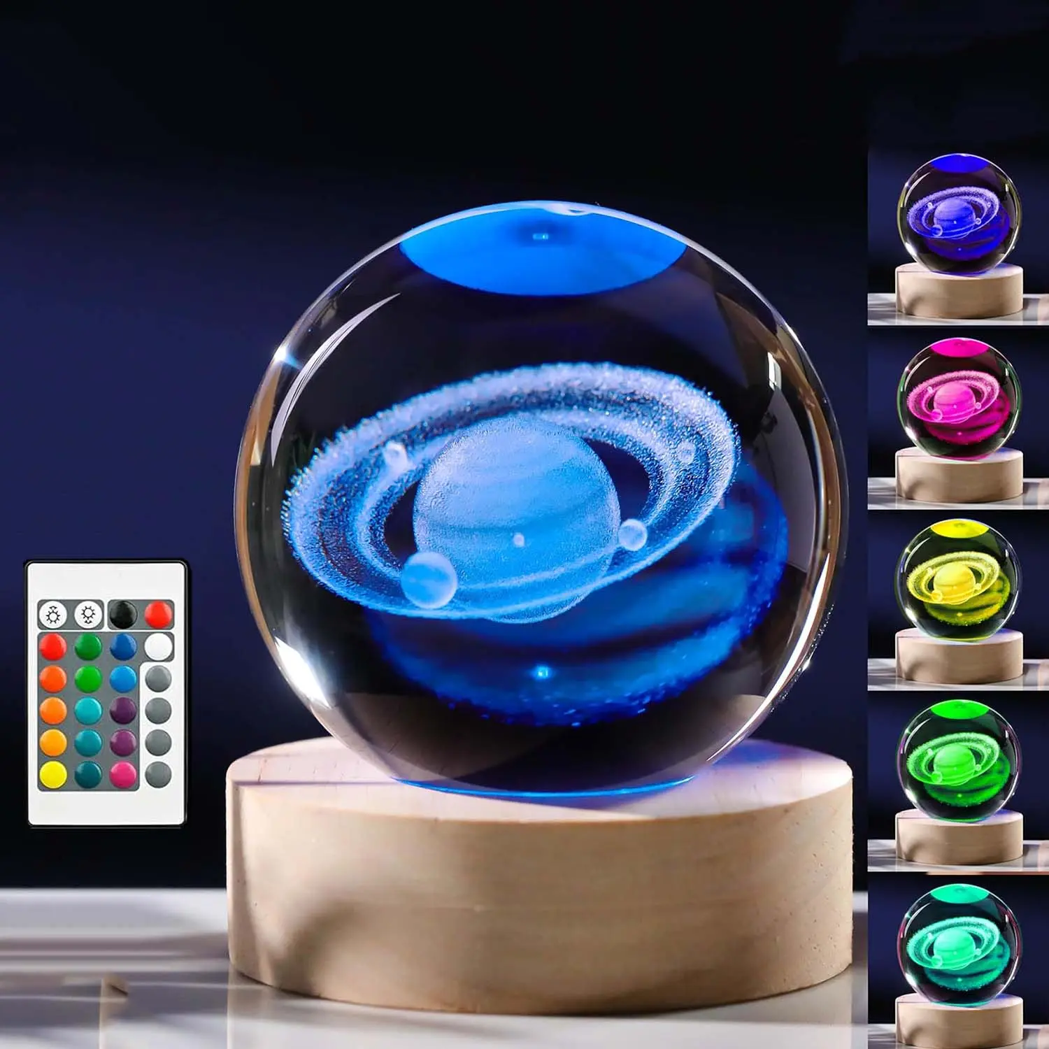 3D Saturn Crystal Ball Novelty Lighting with LED Colorful Lighting Touch Base, Remote Control, Light-Changing, Color-Changing, Multicolor Sphere & Ball Features, Saturn Decor for Science Astronomy Gifts, Easter Religious Presents, Light-Changing Novelty L