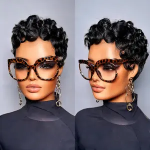 ShowRealHair 025 Short Pixie Cut Wigs Full Machine Made Curly Black Wig African Various Colors Wigs for Black Women Make You Fashionable and Charming 180% Density Short Pixie Cut Wigs#SummerVibes