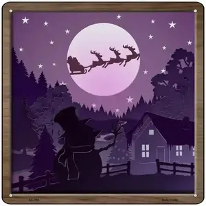 Santa Over Snowman Shadow Box Novelty Metal Square Sign
