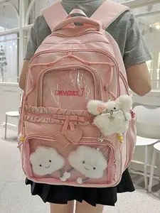 Women's backpack solid color clean color backpack zipper letter fashionable, versatile, casual and simple suitable for students to go to school, campus, go shopping, lightweight women's backpack