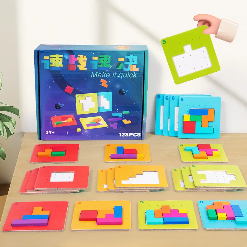 Quick Solve Puzzle Blocks 108pcs, 20 Challenge Cards, Single & Multiplayer Scoring Mode, Logic Thinking Focus Hand-Eye Coordination Toy, Montessori Puzzles Gift, Wooden Puzzles