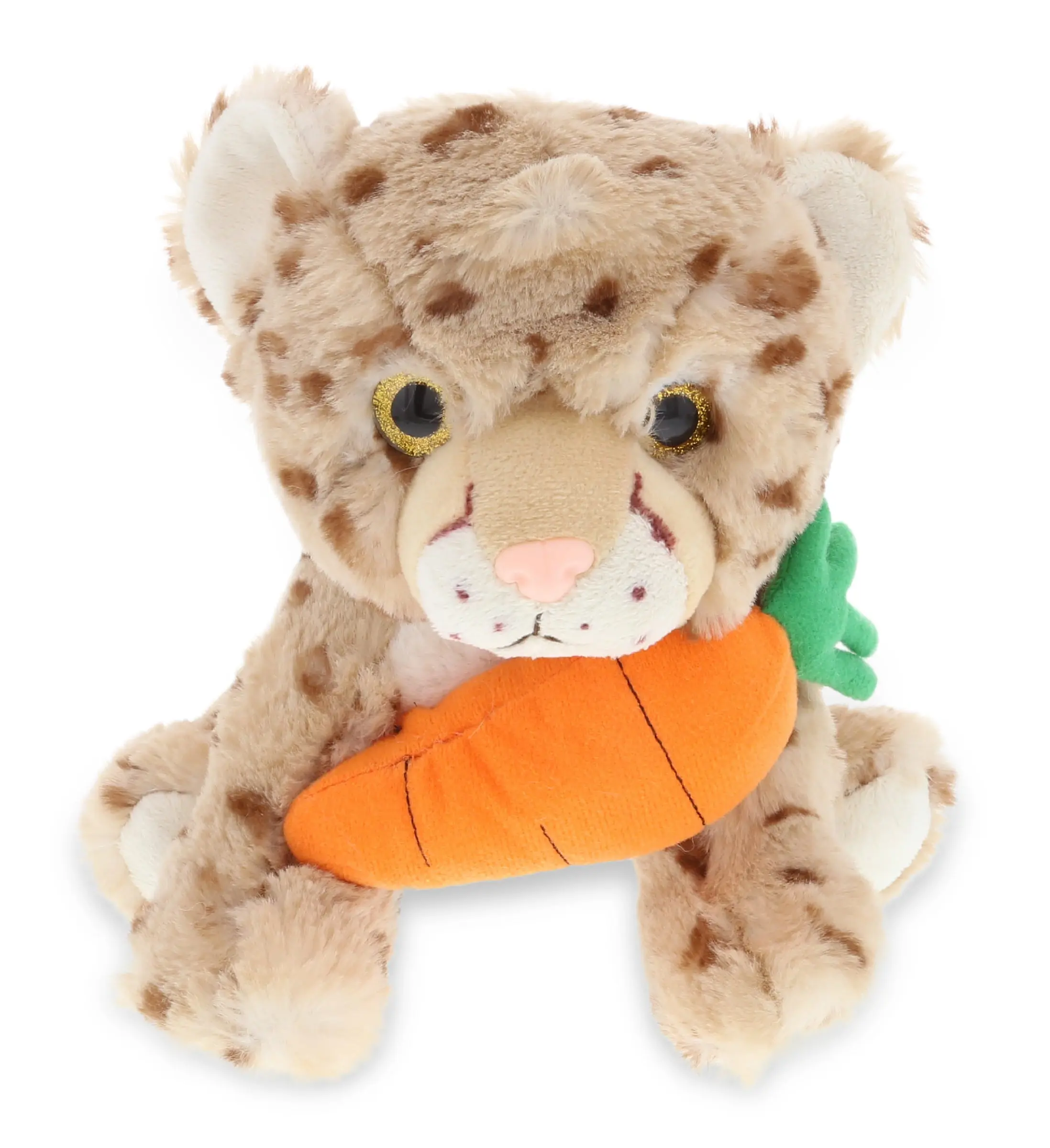 DOLLIBU Super Soft Polyester Plush Squat Cheetah Stuffed Toy - 8.5 in Orange Carrot-Themed Companion, Unisex Realistic Design, Spring Easter Wildlife Plush for Kids to Adults Bedroom