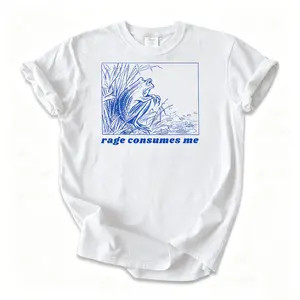 Women's Retro Funny Vintage Graphic Round Neck T-Shirt - Rage Consumes Me Unisex Meme Design, Cotton Fabric, Short-Sleeve, Casual Oversized Fit, Streetwear Top 010416