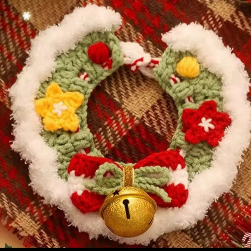 Bubble Cat Knitted Adjustable Christmas Pet Collar Cat & Dog Universal Size M with Festive Embellishments