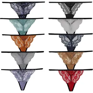ix Lace G String Thongs For Women Floral Black Sexy g-string Lingerie Panties Pack of 10 Assorted Lace Floral and Color