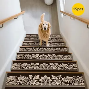 15pcs European Luxury Non-Slip Stair Mats, Durable Self-Adhesive Stair Treads, Home Use Stair Carpet, No Glue Needed