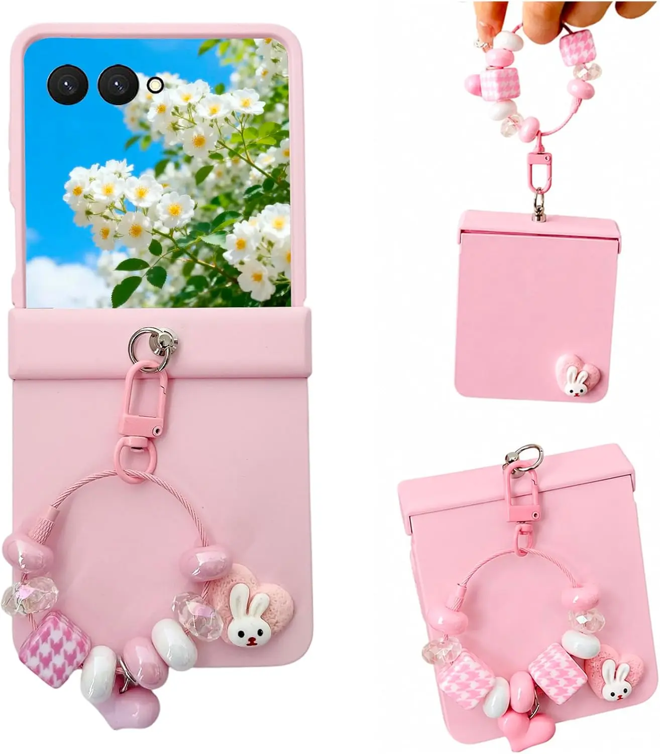 for Samsung Galaxy Z Flip 8 Cute Bracelet Case FGL Pink | Slim Matte Hard PC Shockproof Hinge Full Body Protective Cover with Wrist Strap Keychain for Women Girls Galaxy Z Flip8 Case