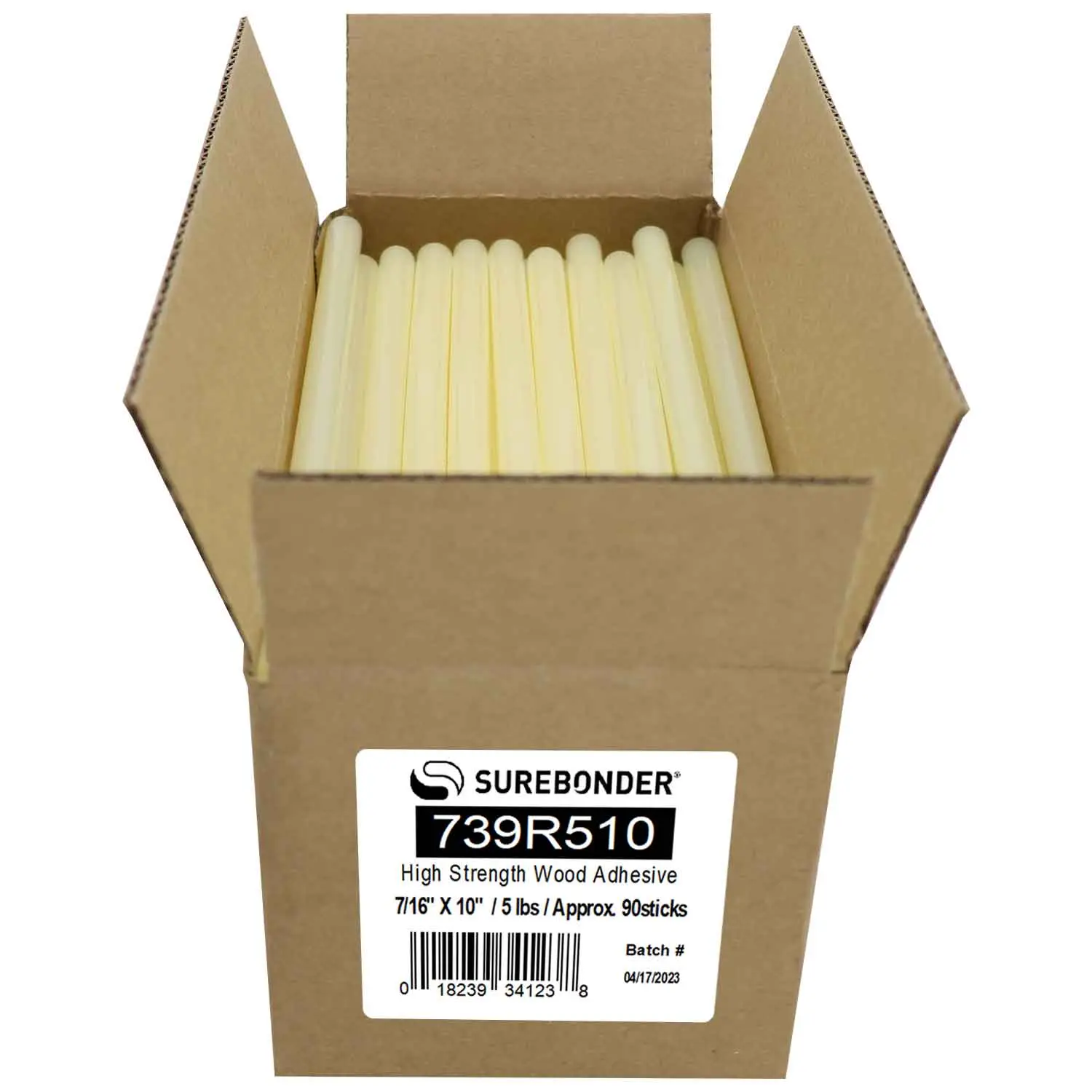 739R510 High Strength Wood Hot Melt Glue Sticks - 7/16" x 10" | 5 lb box