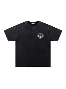 Summer New Street Style Heavy Wash Tie Dye Vintage Tai Chi Print & Chinese Character Design T-Shirt, Unisex Casual Fashion Short Sleeve Tee