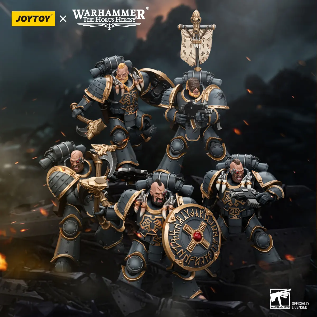 JOYTOY Warhammer 40k 1/18 Action Figures Anime 12cm Space Wolves Grey Slayer Pack
