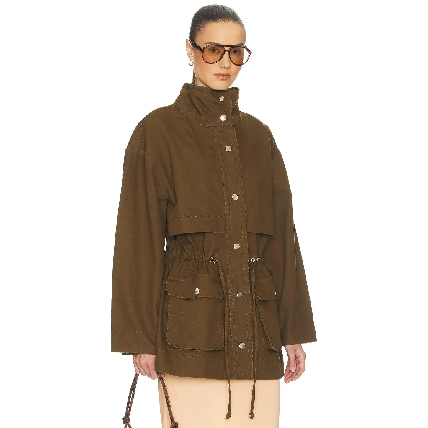 Helsa Garment Washed Utility Jacket in Army Green