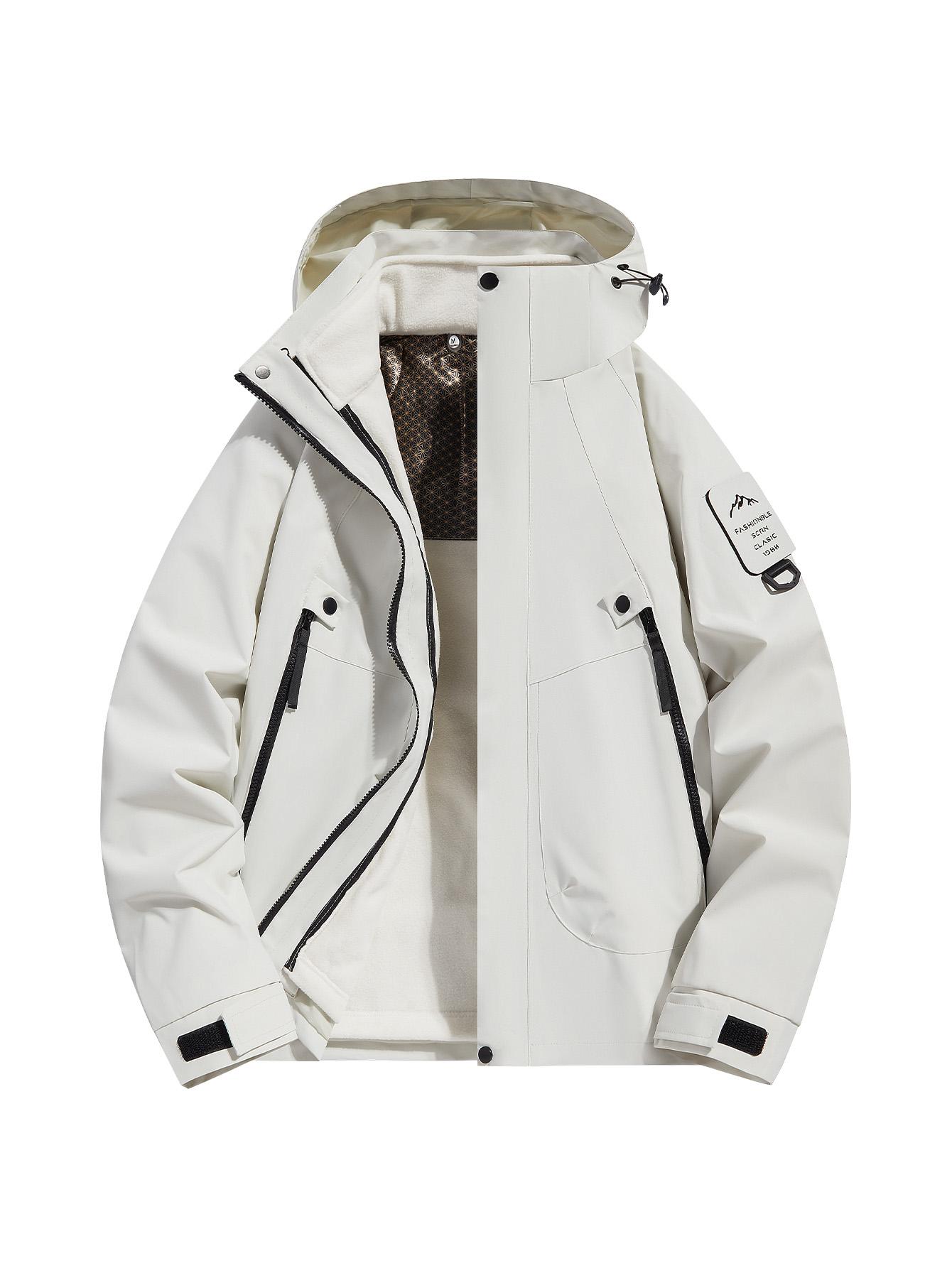 CCCMAI Men's Solid Color Waterproof Windproof Drawstring Zip-up Hoodie Jacket, Casual Long-Sleeve Outdoor Coat with Zipper Pockets, Suitable for Outdoor Activities, All-Season Men's Apparel, Menswear  Coats Jackets Tops