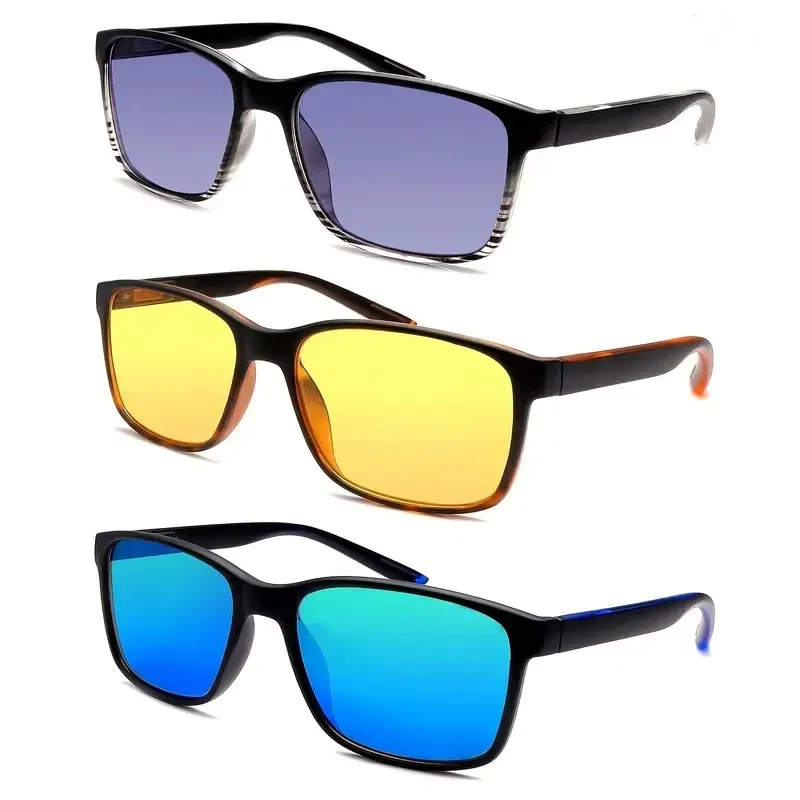 3 Pack Sunglasses for Women and Men UV Protection Large Square Frame with Spring Hinge Stylish Comfortable Eyeglasses