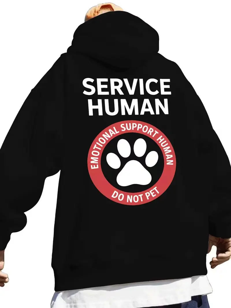 Women's Paw Print Back Print Hoodie - Emotional Support, Funny Pet Lover Casual Hooded Sweatshirt