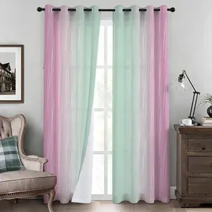 Pink and Green Gradient Blackout Curtains Abstract Gradient Room Darkening Drapes 84 Inches Long Silver Foil Striped Light Blocking Thermal Insulated for Living 2 Panels ﻿