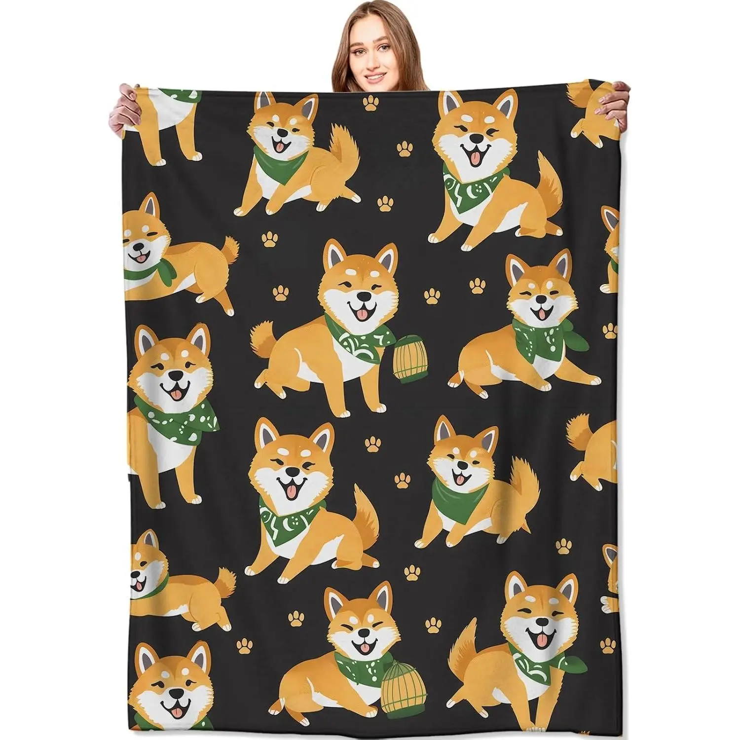 Shiba Inu Themed Throw Blanket Ultra Thin Lightweight Fabric All Season Use Perfect For Couch Bed Car Home Camping Machine Washable Durable Cozy Comfort For Dog Lovers