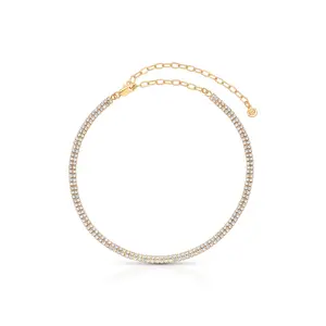 Ettika Crystal Simplicity Choker Fashion Necklace 18kt Gold Plated Brass Glass Beads 11" with 5" Extender Adjustable Gold Statement Chain