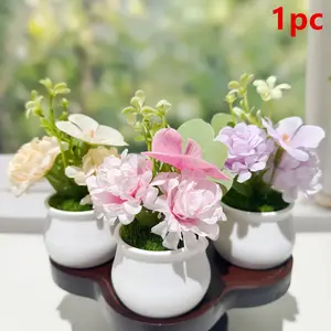 Realistic Fake Flower Arrangement Set with Pot, Decorative Fake Flowers, Perfect for Home Office Desk Table Centerpiece, All Seasons Decor