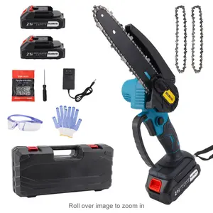 Cordless Mini Chainsaw, 6-INCH Electric Power Chainsaw, Battery Powered 2Pcs 24V 2000MAH Rechargeable Battery with Splash Guard for Wood Cutting Tree Trimming Gardening Camping