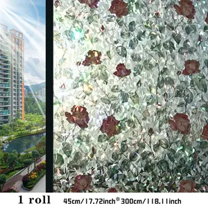 Privacy Window Film, 45cm X 300cm Frosted Glass Sticker, Transparent Yet Opaque, Kitchen Bathroom Shower Divider, Anti-Spy Membrane, Rose Petal Design