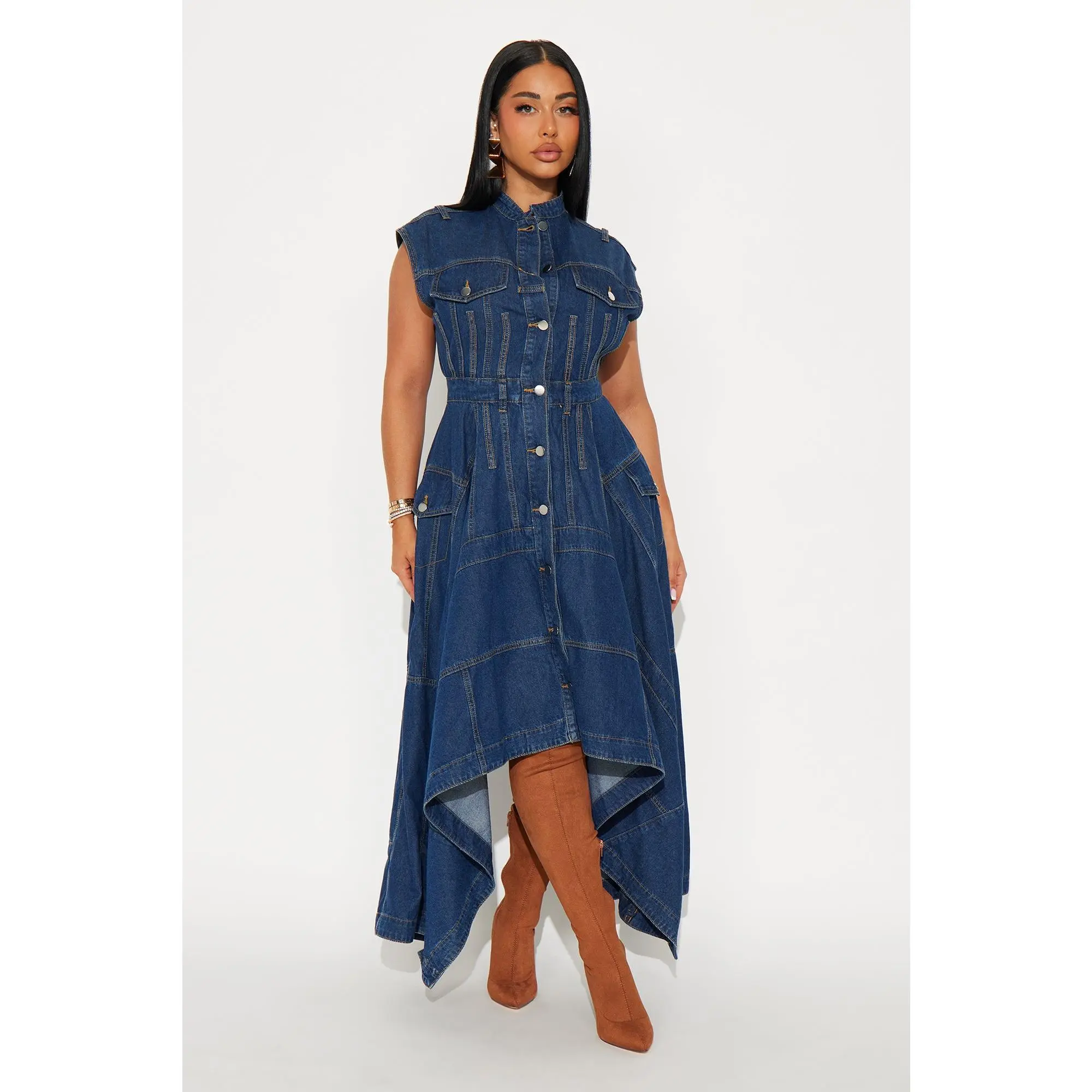 Dolly Button Up Denim Midi Dress - Denim