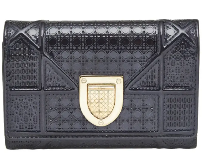 Pre-owned Dior leather Clutches & Wristlets Blue Patent Diorama Wallet with Gold Clasp xiaotang20260308188