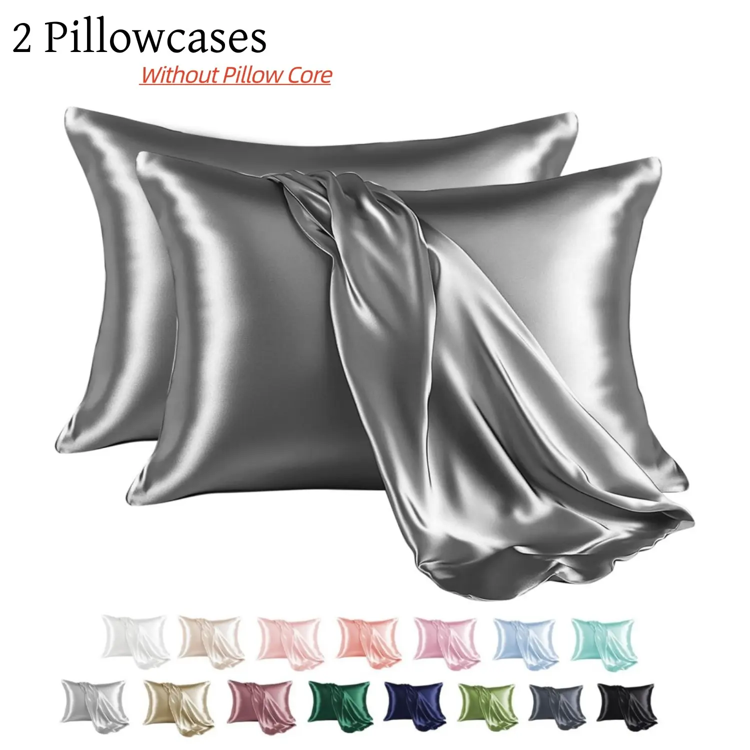 2 Counts Pillowcase for Hair and Skin, Pillowcase 2 Pack, Pillow Cover with Envelope Closure, Valentine's Day Gift, Silky Satin Bedding, Bed Linens