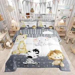 Cute Animals Comforter Set,Kawaii Lion Bedding Set for Kids Girls Women Adults Zebra and Giraffe Comforter Cartoon Elephant Quilted Duvet Set,Bedroom Collection