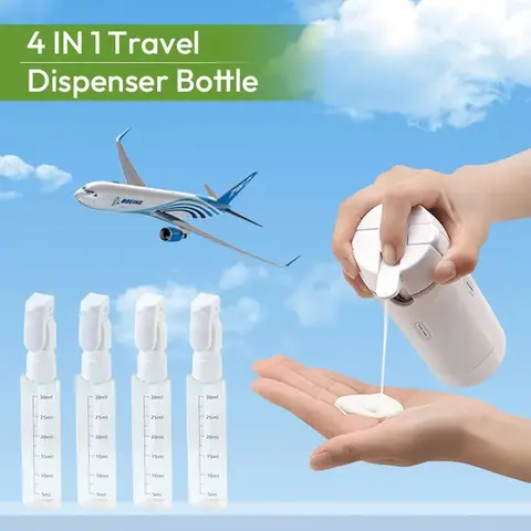 Summerwins 4-in-1 Compact Plastic Rectangle Mini Cosmetic Storage Dispenser Bottle - Leak-Proof Refillable Silicone Squeeze Container with Lock, Durable Portable Toiletries Jar for Travel Stuff, Mini Travel Products, Business Trips, Storage Bottles & Jars