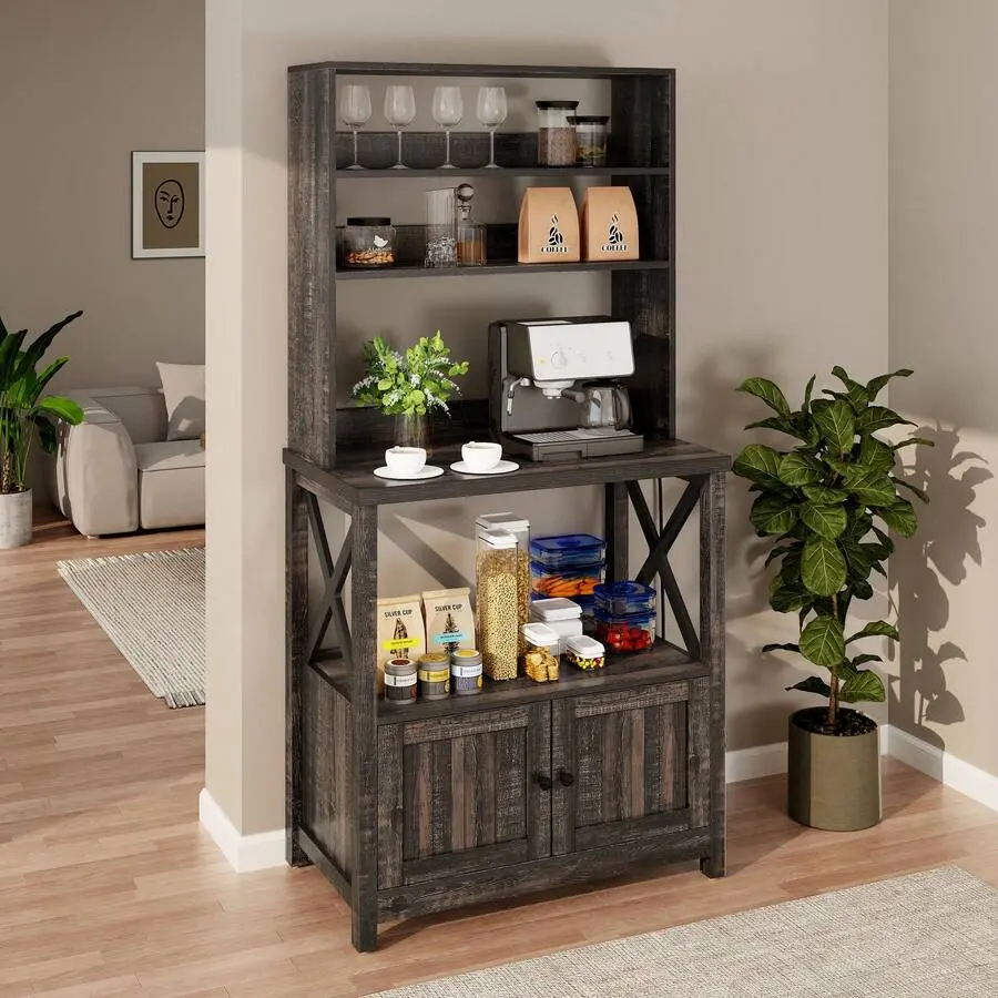 4-TierRack With Power Outlets And USB Ports 63" Microwave Stand Kitchen Storage Shelves With Cabinet Freestanding Small Kitchen Pantry Coffee Bar Storage Shelves Modern White Color Block Sofa Set