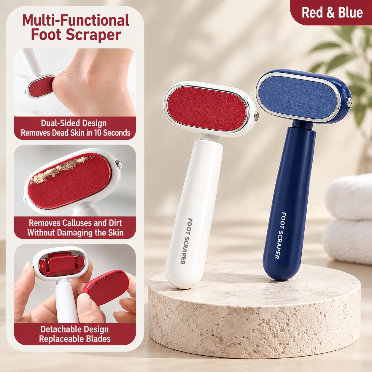 Stainless Steel Dual‑Sided Foot Callus Remover, Replaceable Removable Washable Design for Dead Skin Removal, Nail Care Pedocure Tool
