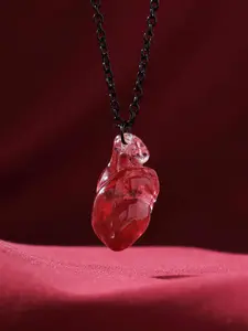 Women's Heart Decor Synthetic Resin Pendant Necklace, Chain Necklace With Resin Heart Charm, Fashion Jewelry Accessories For Women