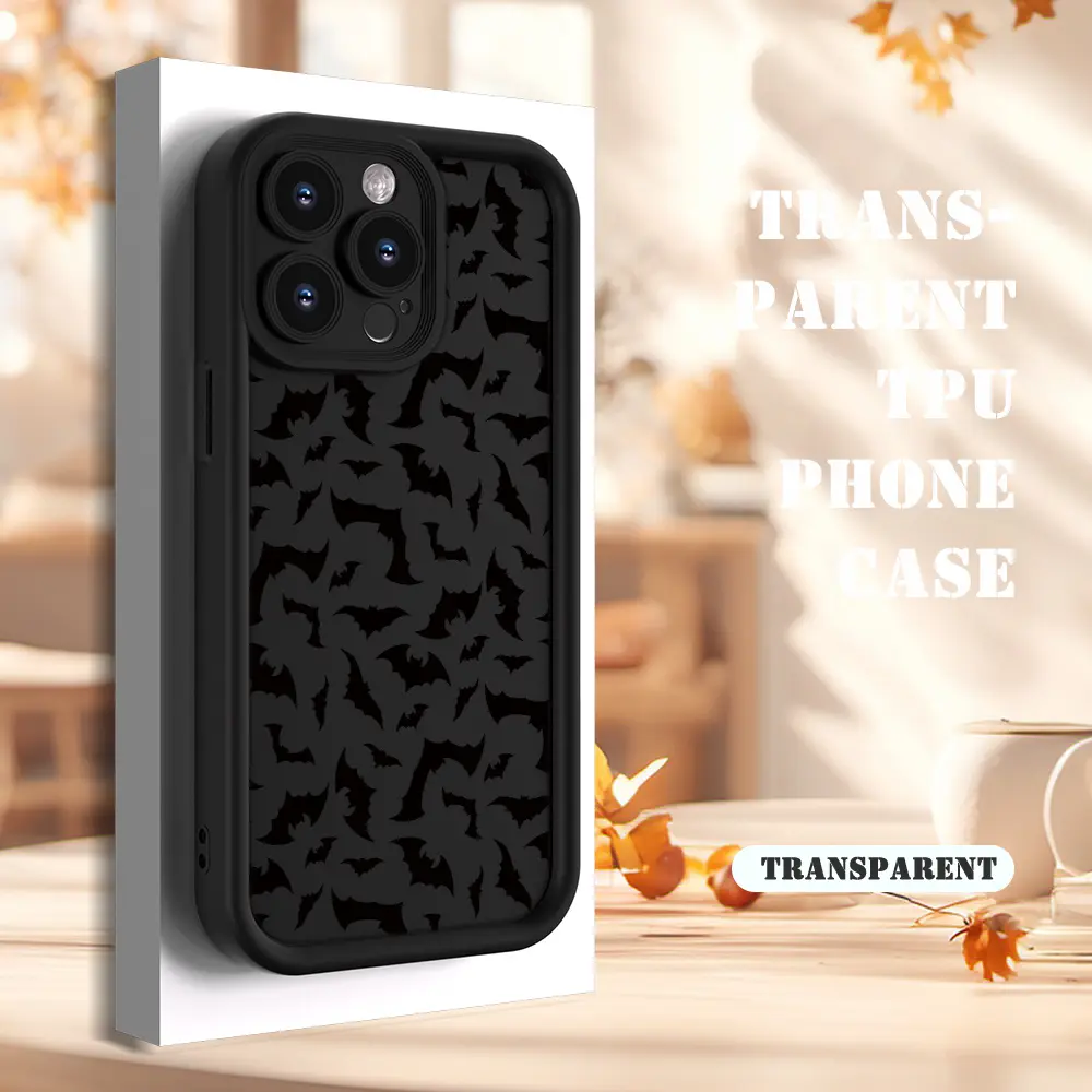 Creative Little Bat Pattern 2D Printing Shockproof TPU Silicone Protective Case for iPhone Pro Max Line (17,16),16e,15,14 Plus,13,12 Mini,11,Air,X,XS,XR - Straight Edge, Drop-Resistant, Rugged Durable Cover Shell, Smartphone Accessories Gift