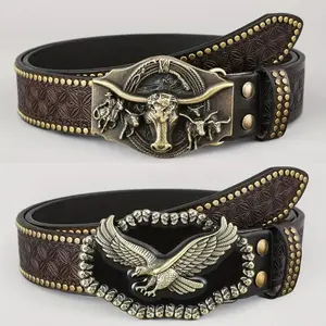 Men's Western Cowboy Belt with Studded Alloy Buckle Unique Design for Denim Enthusiasts Fashionable Gift Idea for Western Style