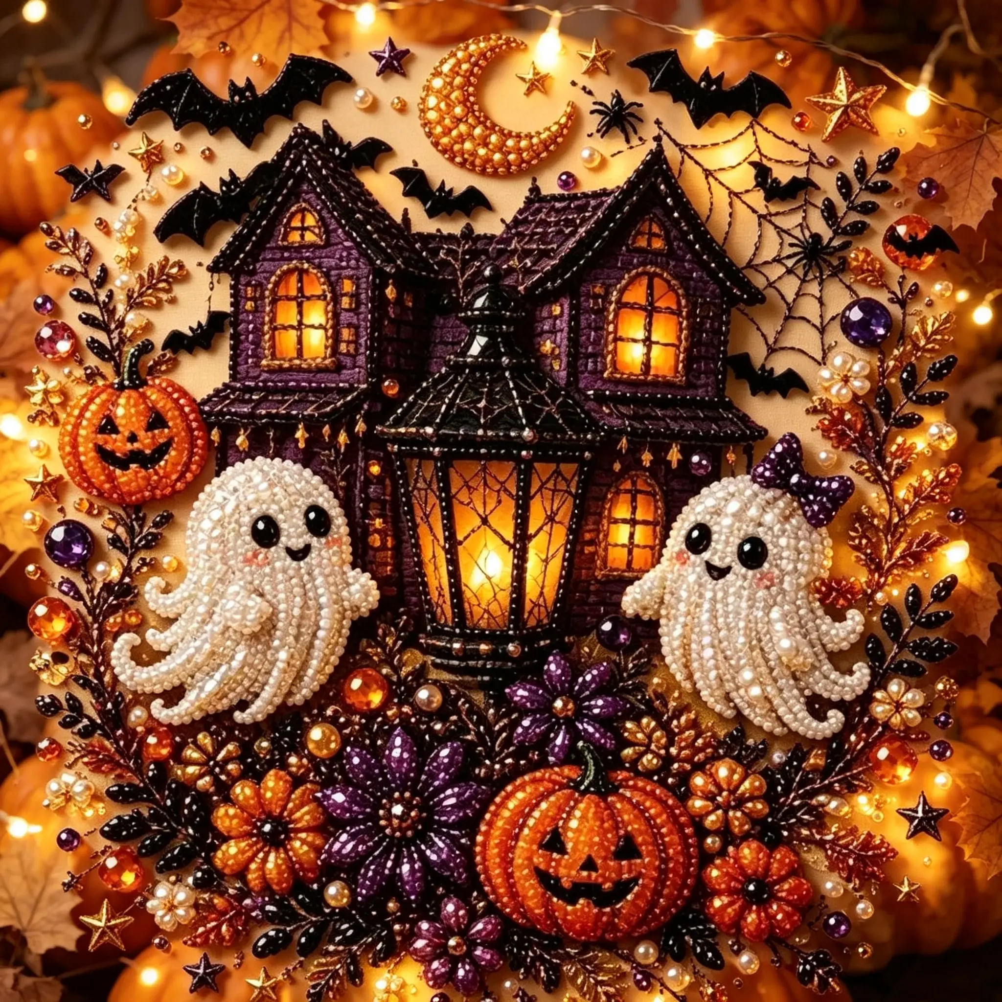 Halloween Ghost Pearl Art DIY Kit, 10x10 Inch, Spooky Cute 3D Diamond Painting Crafts, DIY Fall Home Decor Wall Art, Beginner DIY Seasonal Party Gift