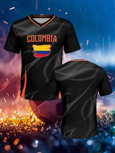 Colombia football uniform,Men's World Cup Soccer Lightweight Jersey Breathable Short Sleeve Football Shirt Casual Athletic Fan Edition Sportswear Top