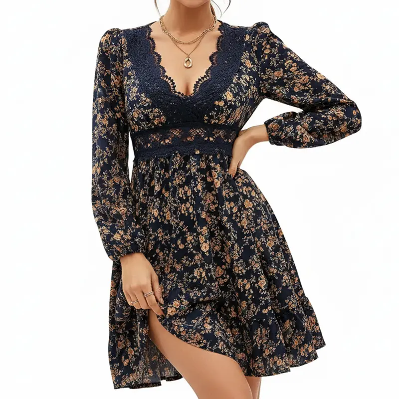 scalloped v neck mini fit & flare dress Short Beaded Party Dress with Scalloped Hem main image 0