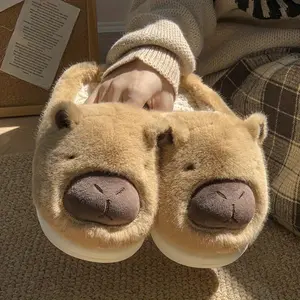 Cozy Capybara Plush Slippers for Women - Cute Cartoon Animal Design, Non-Slip EVA Sole, Warm Indoor Shoes Girl Footwear