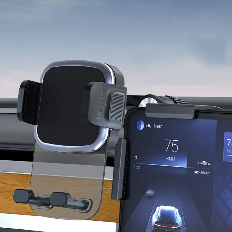 Car Phone Mount for Tesla Model 3/Y/Cybertruck, Click-Install Screen Back Bracket with Dual Protection, 0.4-0.8in Thickness, Fast Disassembly, Hands-Free Interior Accessory for Navigation Viewing & iPhone 17/16/15/14/13 Plus Pro Max Series, Model X, Multi