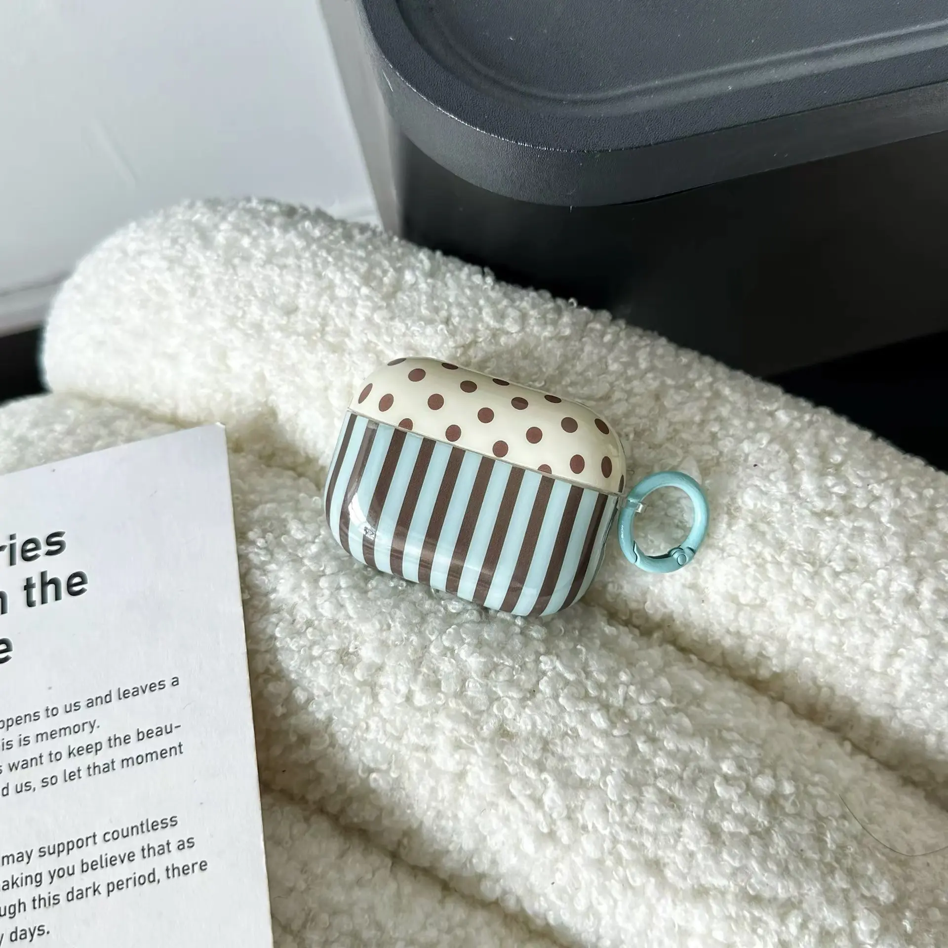 Korean Style Blue Striped Polka Dot Earphone Case for AirPods Pro 3 & 2, Cute Apple AirPods 4 Protection Cover for Girls