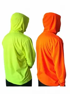 2 SHIRT PACK Hi Vis Long Sleeve Safety Shirt With Hoodie, Quick Dry Polyester Birdeye mesh / Ultra lightweight hoodie shirt Reflective Thin Pullover Long sleeves ( 2 SHIRTS PER ORDER)