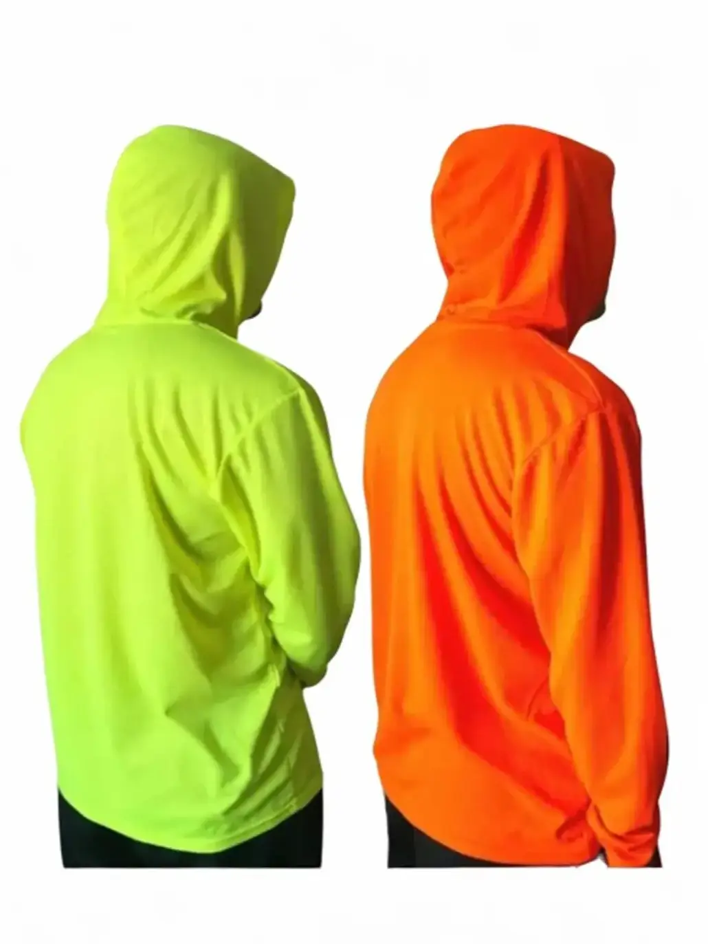 2 SHIRT PACK Hi Vis Long Sleeve Safety Shirt With Hoodie, Quick Dry Polyester Birdeye mesh / Ultra lightweight hoodie shirt Reflective Thin Pullover L