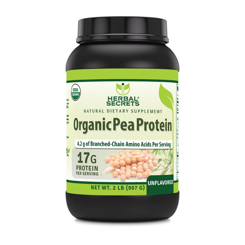 Herbal Secrets USDA Organic Pea Protein Powder | 2 Lb. | 17 Grams Protein per Serving | 34 Servings | Non-GMO | Gluten-Free | Made in USA