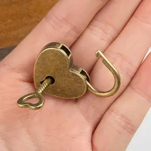 2pcs Antique Copper Heart-Shaped Mini Locks, Hanging Drawer Lock Heads, Door Locks for Student Dormitory Cabinets, Small Home Backpack Latch