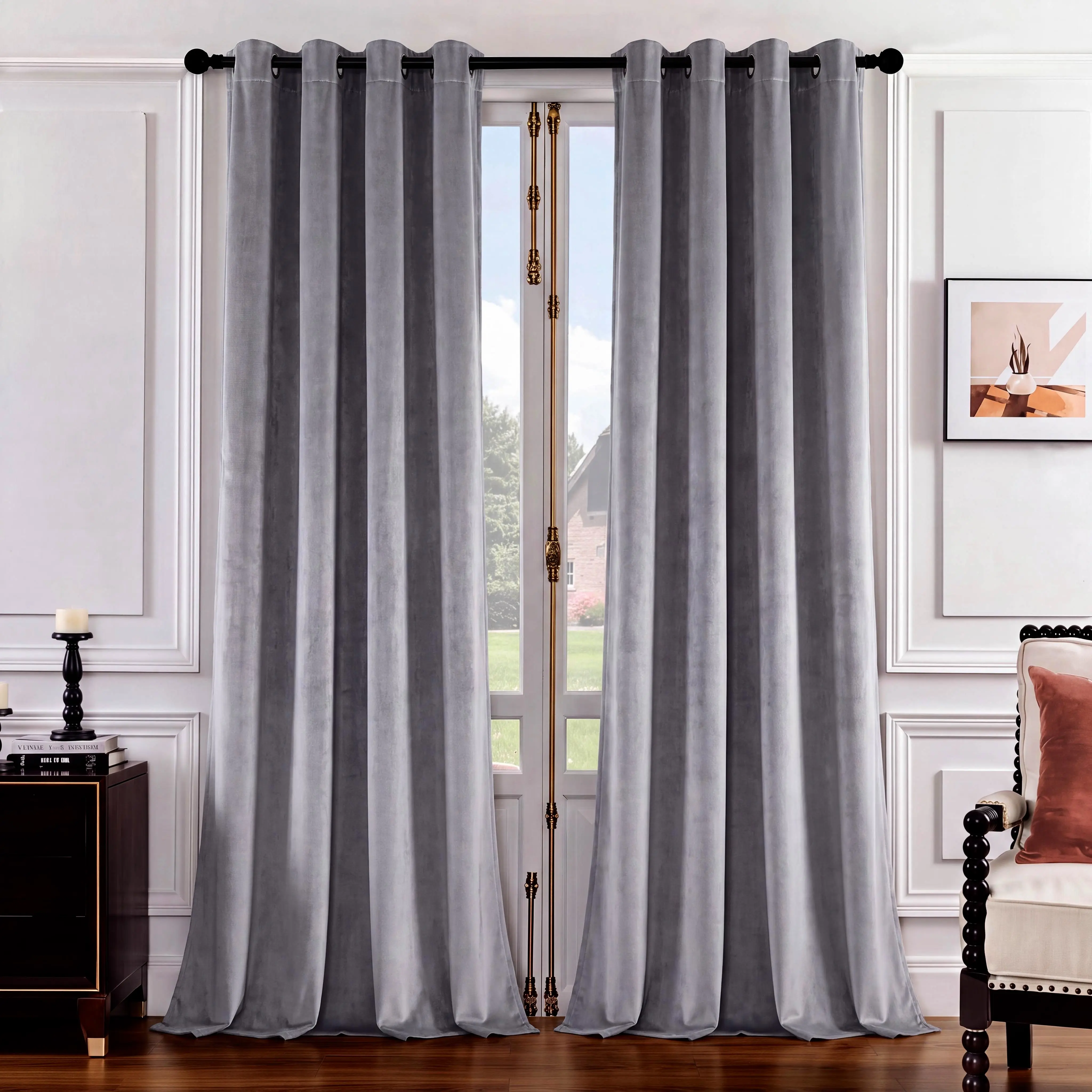 2 Pcs Privacy Grommet Top Blackout Curtains - 52x63/84 in Solid Color Dutch Velvet Flat Weave Drapes, Soft Luxurious Easy Install Home Textile for Bedroom, Living Room FT2608, Easy Install Curtain