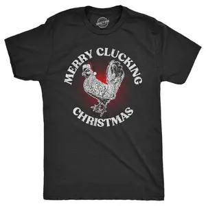 Mens Merry Clucking Christmas T Shirt Funny Xmas Rooster Chicken Joke Tee for Guys Mens Funny T Shirts Cool Vintage Fashion T-Shirt Gift Classic Menswear Christmas Apparel for Men Funny Animal Short Sleeve Black -