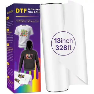DTF Transfer Film Roll 13" x 328', A3+ Double-Sided Matte PET Heat Transfer Paper, Universal for  T-Shirts & Dark Fabrics,  Colors, Easy Peel Hot/Cold