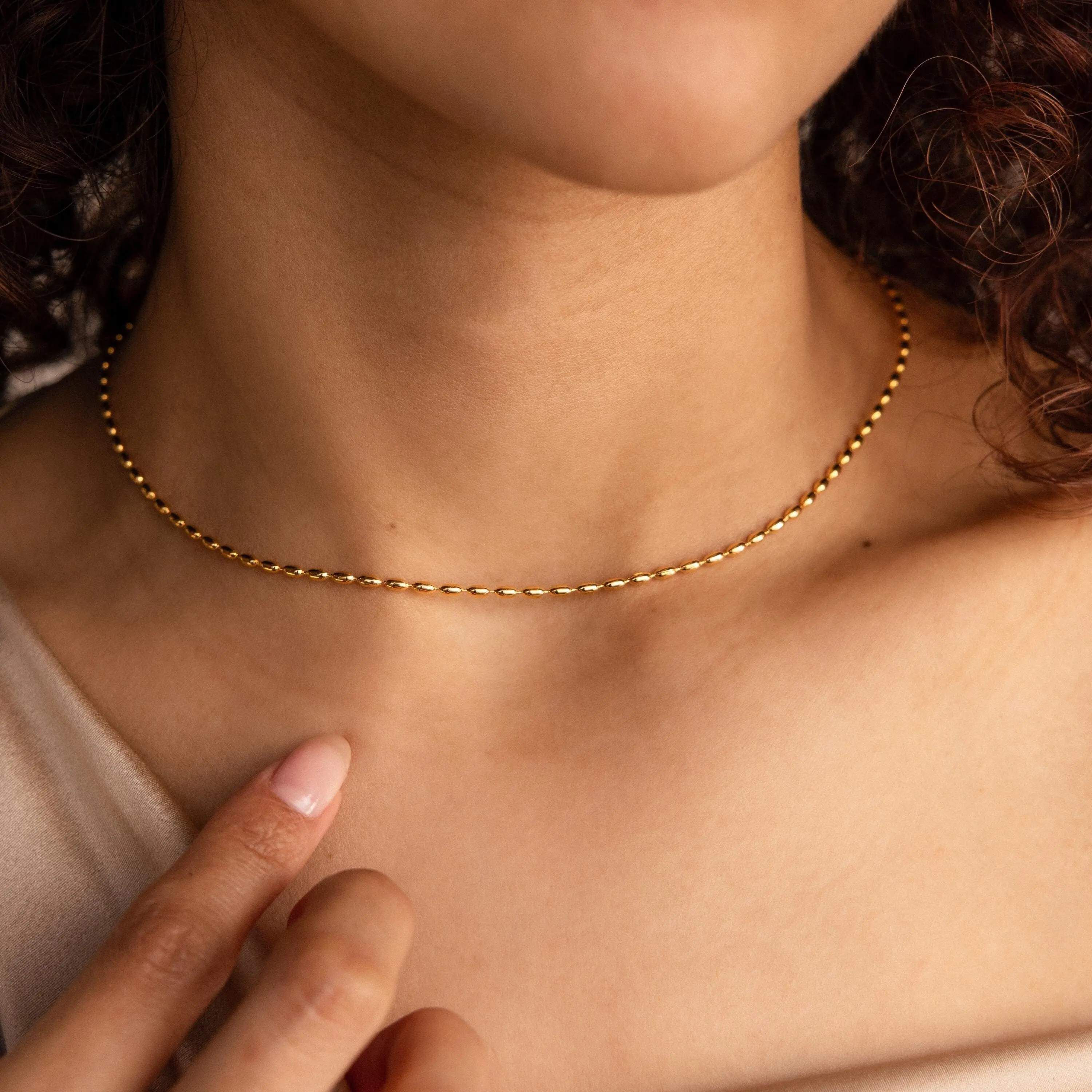 Oval Beaded Necklace by Caitlyn Minimalist - Beaded Gold Chain Necklace - Dainty Layering Necklace - Minimalist Jewelry - Gift for Her